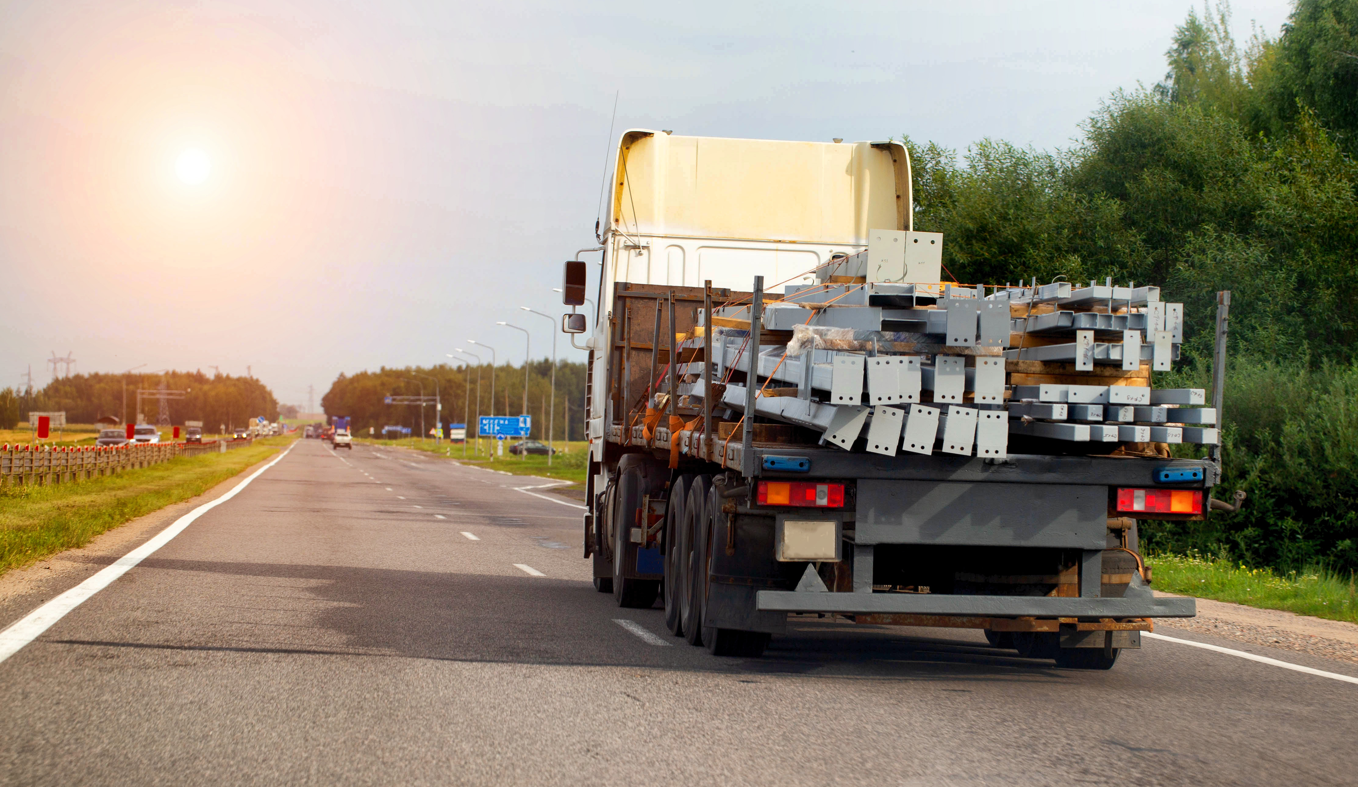 Truck transporting goods on highway